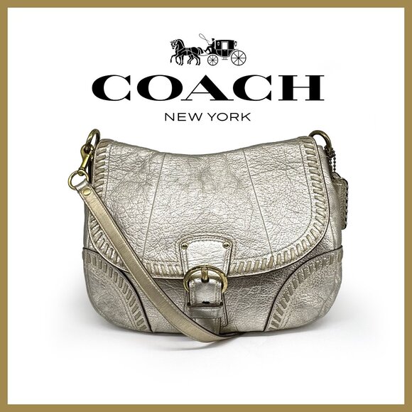 Coach Poppy Platinum Metallic Leather Whipstitch Convertible BagStyle #19008